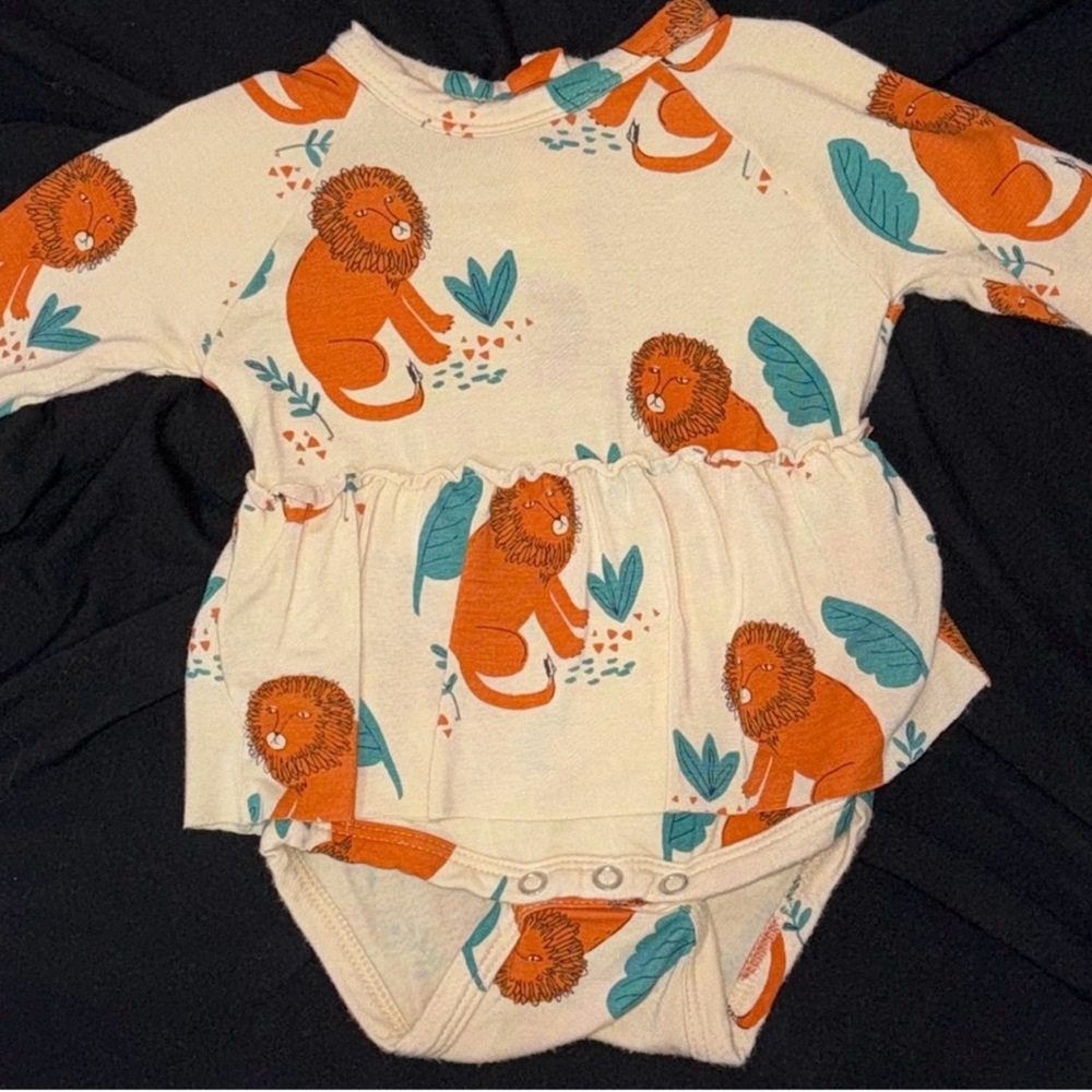 Lion Print Cream Kids Dress